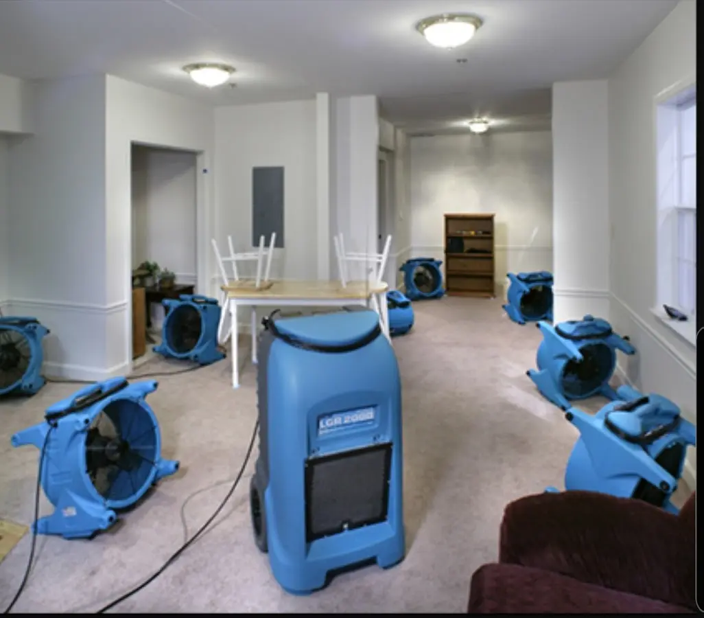 Air movers and dehumidifier setup for Water Damage Restoration in Greensburg